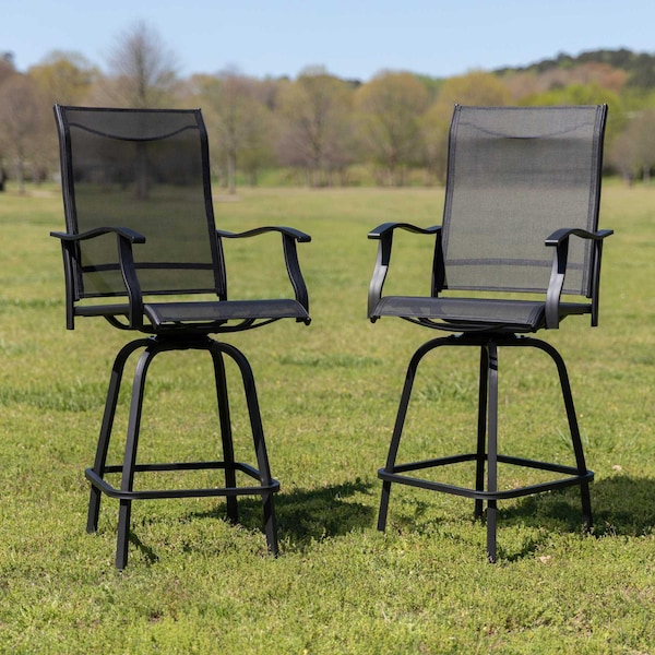 Flash Furniture 2PK Outdoor Stool - 30 inch Patio Bar Stool, Black 2-ET-SWVLPTO-30-BK-GG - main